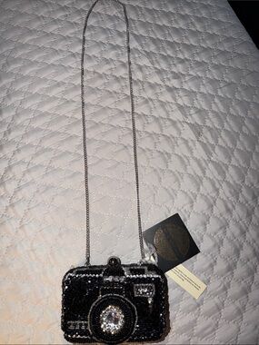 Black Sequin Camera-Shaped Mini Crossbody Bag From India to You NWT